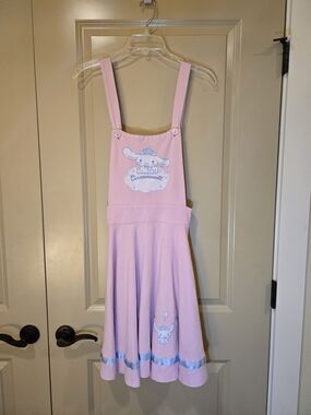 Sanrio Cinnamoroll Pink Pinafore Skirt Dress Blue Trim Size Small Kawaii